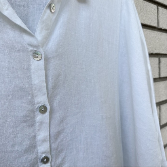 Cut Loose White Linen Oversized Button Front Shirt Top 3/4 Sleeve Made in USA L - Picture 5 of 12